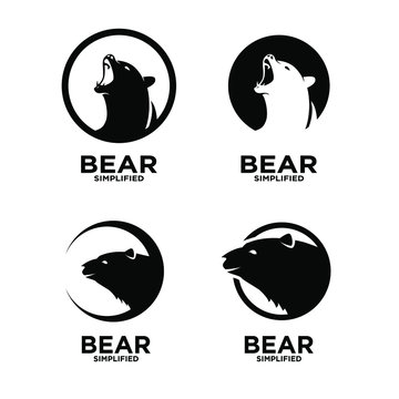 set of Bear head roar circle logo icon design vector illustration