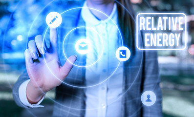 Text sign showing Relative Energy. Business photo text quantitative property that must be...
