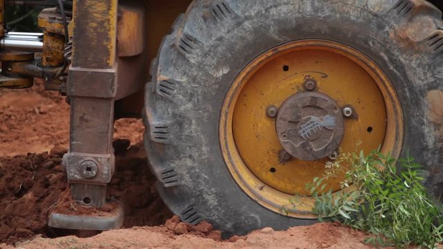 Close up of JCB Bulldozer tractor wheels 1