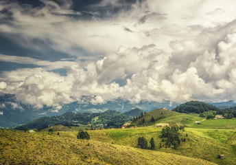 summer landscape with mountains and clouds