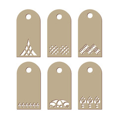 Set stencil labels with a carved openwork pattern on a white background . Image suitable for laser cutting, paper cutting etc