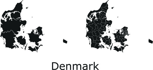 Denmark vector maps with administrative regions, municipalities, departments, borders