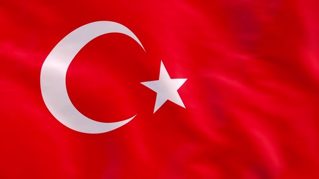 Turkish flag as background in loop, Turkey flag in slow motion animation waving in the wind realistic 60 fps.