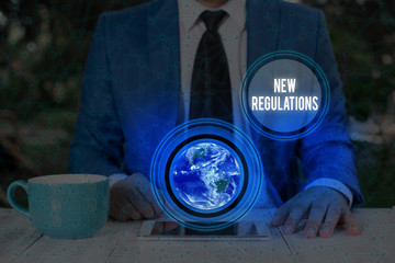 Handwriting text writing New Regulations. Conceptual photo rules made by a government or authority...