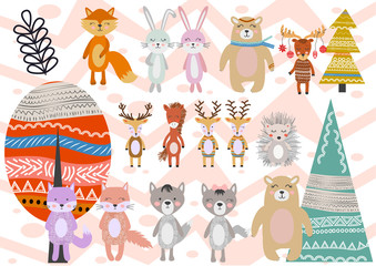Cute Scandinavian Style Animals and Design Elements