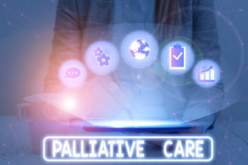 Text sign showing Palliative Care. Business photo showcasing specialized medical care for showing...