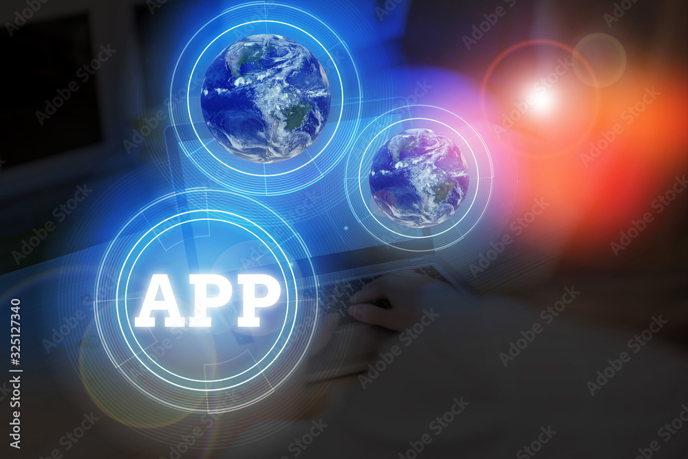 Poster word writing text app. business photo showcasing computer program download software by a user to a m