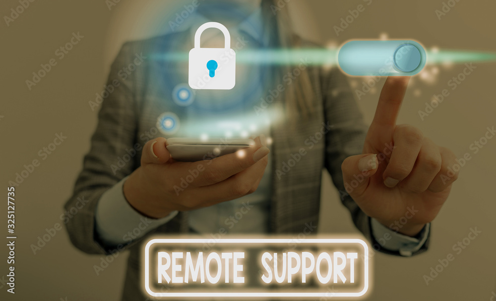 Poster handwriting text remote support. conceptual photo help endusers to solve computer problems and issue