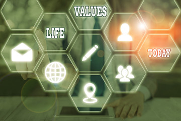 Word writing text Life Values. Business photo showcasing things that you believe are important in...