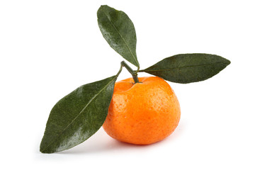 Mandarin orange with leaves isolated on white