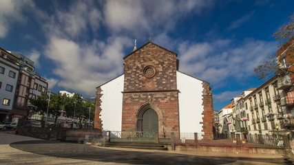 Fototapeta na wymiar Catholic church in Funchal, Madeira island, Portugal timelapse hyperlapse