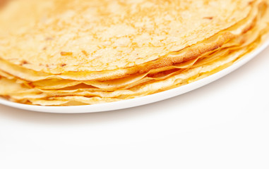 Homemade pancakes isolated on white background. Pancake week. Delicious breakfast