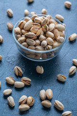 Roasted And Salted Pistachios In Glass Bowl