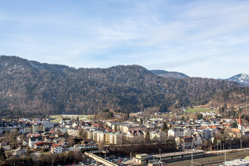 Fototapeta na wymiar Panoramic view of Kufstein Austria, wonderful mountain panorama with a distant view