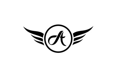 Obraz premium black and white A wing wings alphabet letter logo icon with circle for company design and business