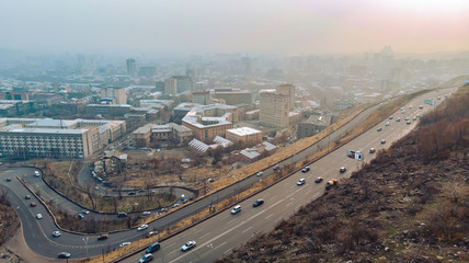 Fototapeta na wymiar Drone shooting, aerial view of the city