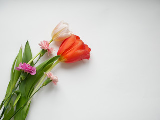 Bouquet of flower isolated on white background. Top view.