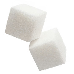 Flying delicious sugar cubes, isolated on white background