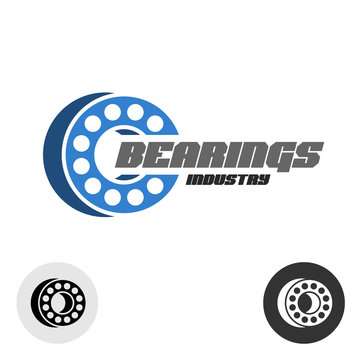 Bearings industry logo with text. Ball bearings 3D perspective sign.