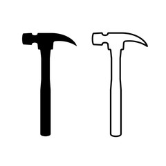Hand hammer black and line silhouette. Hand fix tool vertical illustration. - 325138936