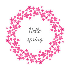 Floral frame with cherry blossom with text 'Hello spring'.