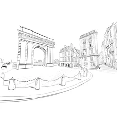 Fotobehang Gate of Burgundy. Bordeaux. France. Hand drawn sketch. Vector illustration. © romanya