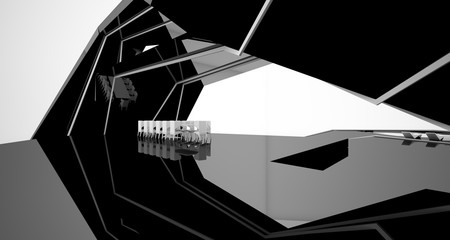 Abstract architectural black and white interior of a modern villa. 3D illustration and rendering.