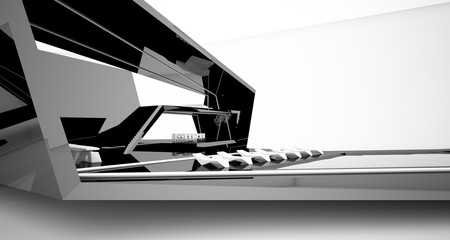 Abstract architectural black and white interior of a modern villa. 3D illustration and rendering.