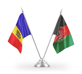 Afghanistan and Moldova table flags isolated on white 3D rendering