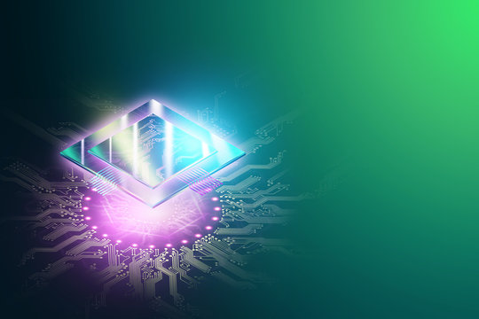 CPU, GPU processor, new technologies fast information processing multithreading parallel information processing. Isometric image 3D render 3D illustration copy space.