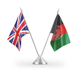 Afghanistan and United Kingdom table flags isolated on white 3D rendering
