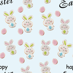 Easter ginger cookies isolated on light blue.