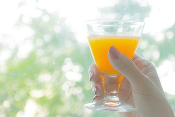 glass of champagne on background of palm trees