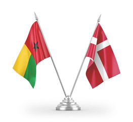 Denmark and Guinea-Bissau table flags isolated on white 3D rendering