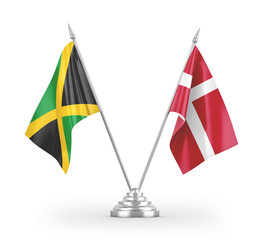 Denmark and Jamaica table flags isolated on white 3D rendering