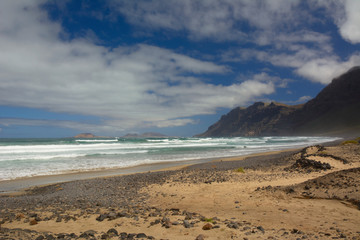 view of Famara Beach on Lanzarote island (Canary Islands)