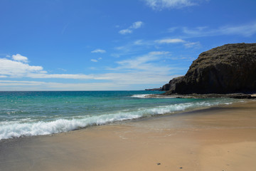 view of Papagayo Beach in Playa Blanca on Lanzarote island