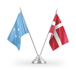 Denmark and Micronesia table flags isolated on white 3D rendering