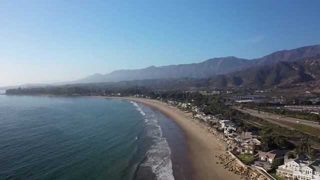 Santa Barbara California luxury coastline, Santa Ynez Mountains, drone