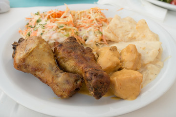 plate in a fast food restaurant full  food