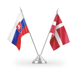 Denmark and Slovakia table flags isolated on white 3D rendering