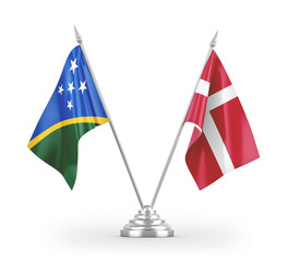 Denmark and Solomon Islands table flags isolated on white 3D rendering