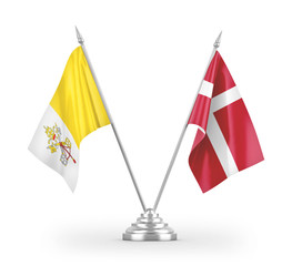 Denmark and Vatican table flags isolated on white 3D rendering