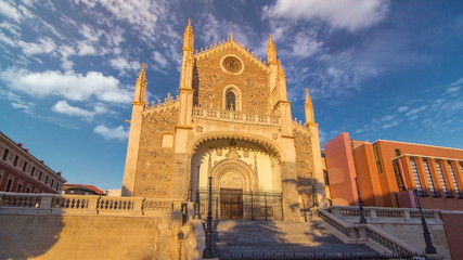 San Jeronimo el Real is a Roman Catholic church timelapse hyperlapse from the early 16th-century in central Madrid Spain