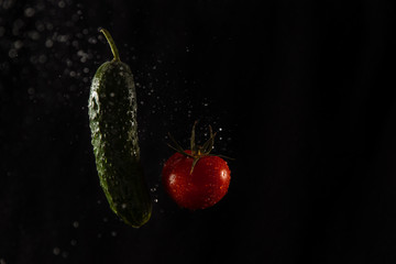 fresh green cucumber and tomato