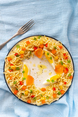 instant noodles with colorful vegetables and egg