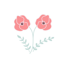 Poppy flowers vector illustration isolated on a white background for web and mobile.For greeting cards, birthday cards, mother's day,women's day.