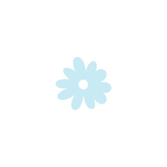 Hand drawn blue flower flat vector icon isolated on a white background.