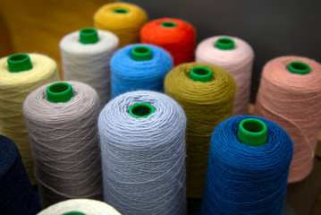 Colorful thread spools used in fabric industry