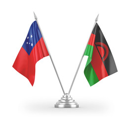 Malawi and Samoa table flags isolated on white 3D rendering